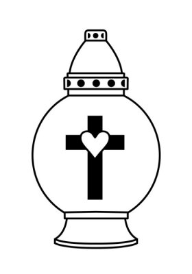 Kolorowanka online: Kolorowanka okrągły znicz z krzyżem i małym sercem